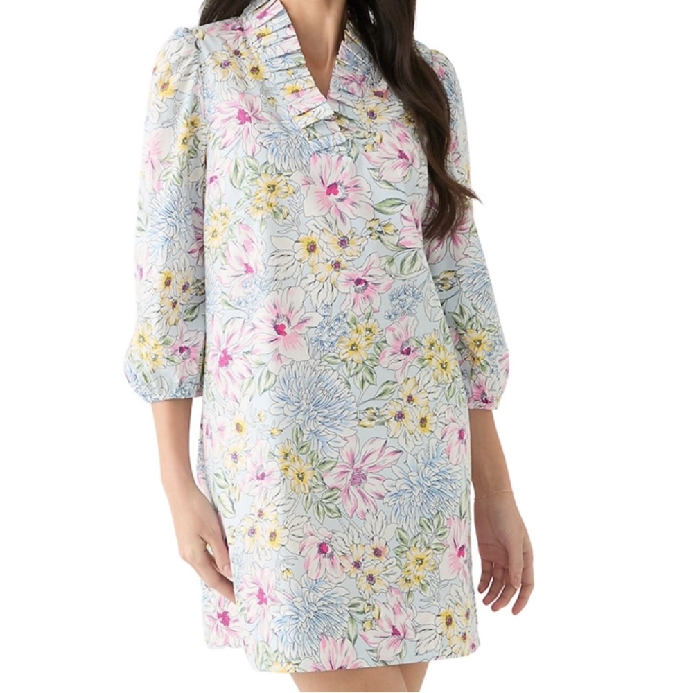 crown & ivy Pastel Floral Mini Dress in Light Blue, Pink, Yellow